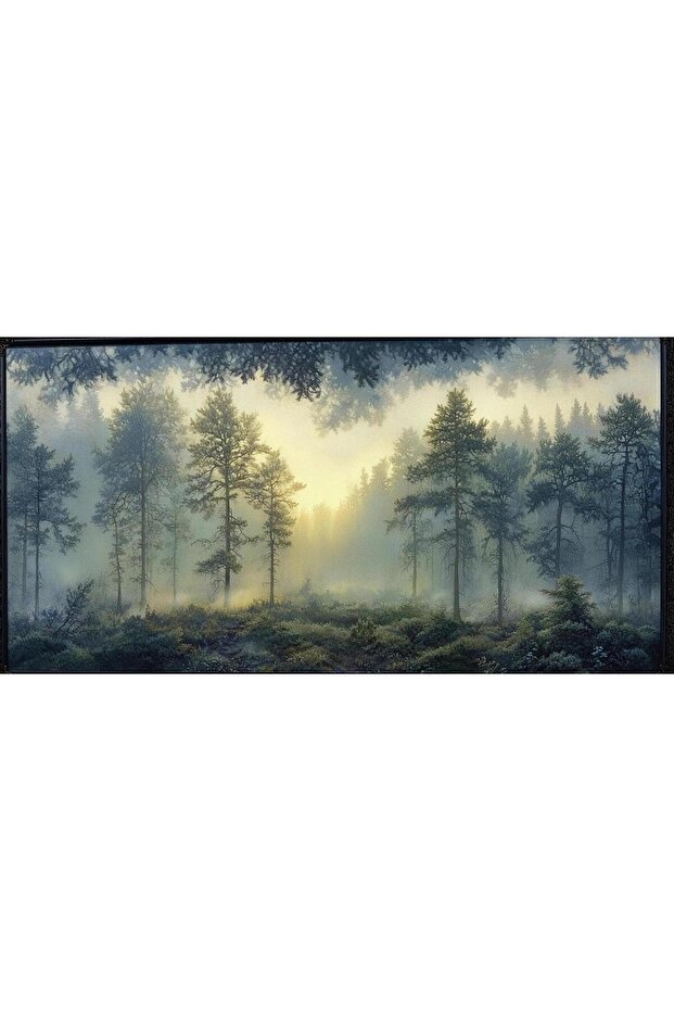 Puslu Ormanda Gün Batımı Kanvas Tablo - 2