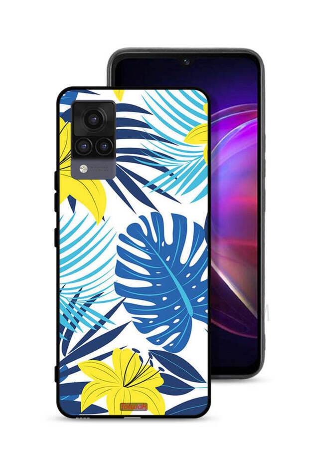 غطاء حماية لهاتف Vivo V21 برسومات ريش وزهور