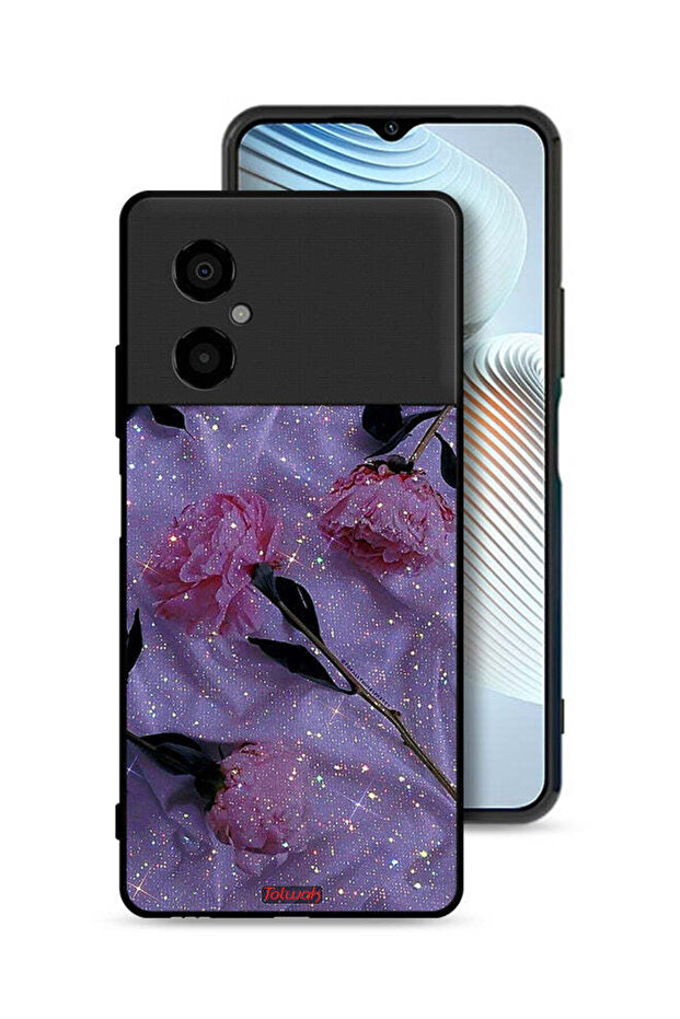 غطاء حماية لهاتف Xiaomi Poco M4 5G بنقشة ورود لامعة