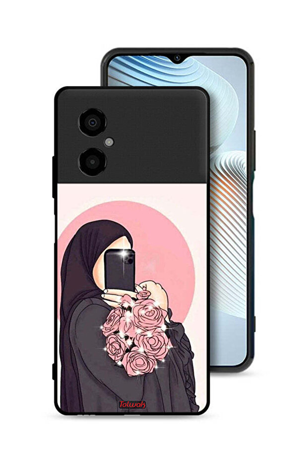 جراب حماية Xiaomi Poco M4 5G مع فن التقاط صور سيلفي أثناء حمل الزهور