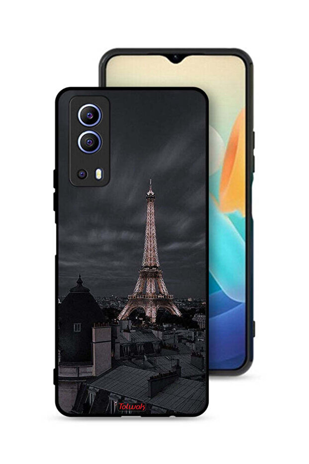غطاء حماية لهاتف Vivo Y72 5G بتصميم برج إيفل في الليل