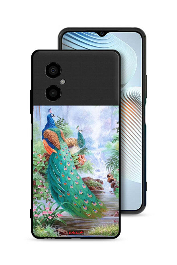 غطاء حماية لهاتف Xiaomi Poco M4 5G بنقشة الطاووس