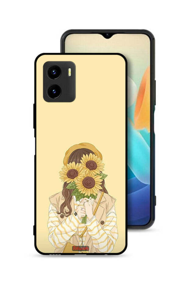 غطاء حماية لهاتف Vivo Y15s بغطاء وجه مزين بزهرة عباد الشمس