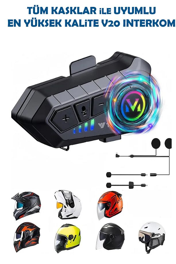 Y20 Interkom Cihazı RGB Işık + 5.3 Bluetooth Motosiklet Intercom Interkom İnterkom - 1
