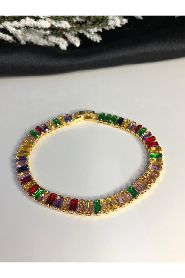 Baguette Waterway Mix Mixed Zirconia Stone Gift for Lover, Wife, Mother, Friend Steel Bracelet