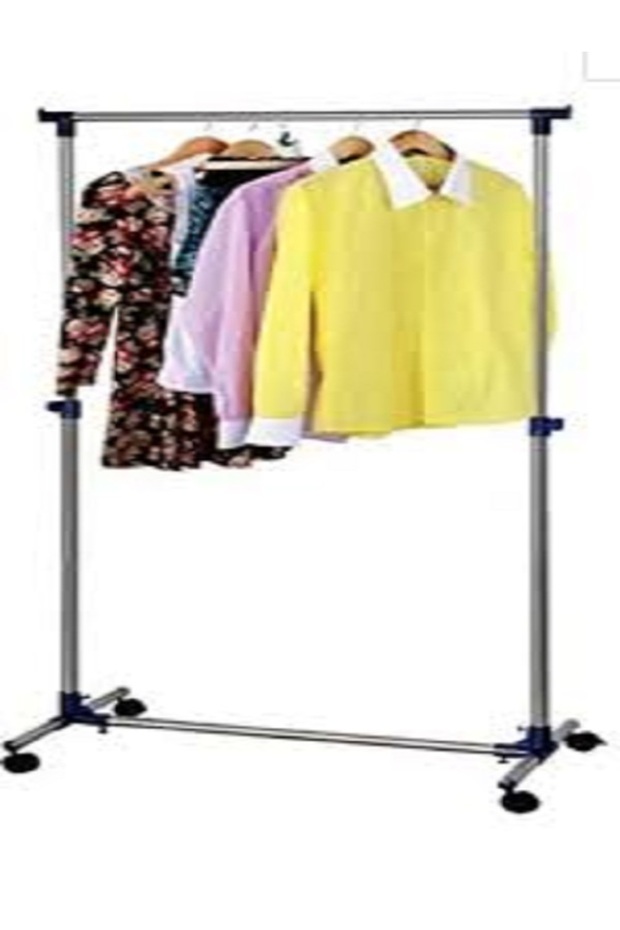 رف تجفيف ستانلس ستيل، عمود واحد قابل للتمديد، فضي - 1