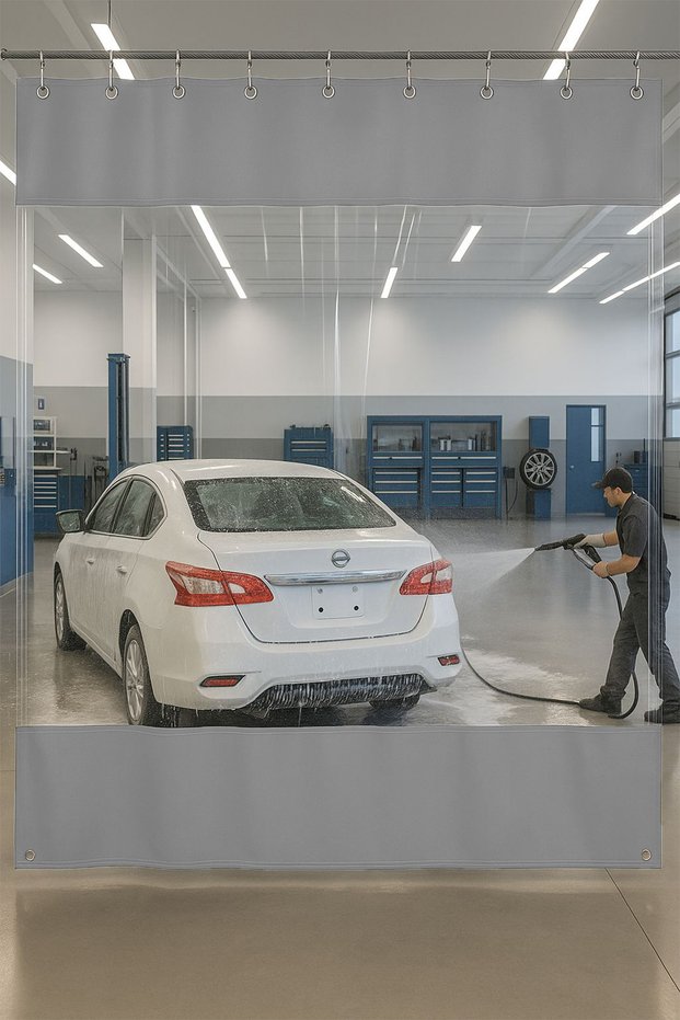 0.80mm Transparent Auto Service and Wash Partition Curtain 12 Colors Height 300cm X Width 650cm