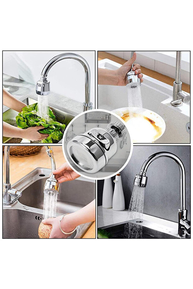 رأس حوض المطبخ 3 وظائف، دوران 360 درجة، موفر، رأس صنبور، كروم، - 3