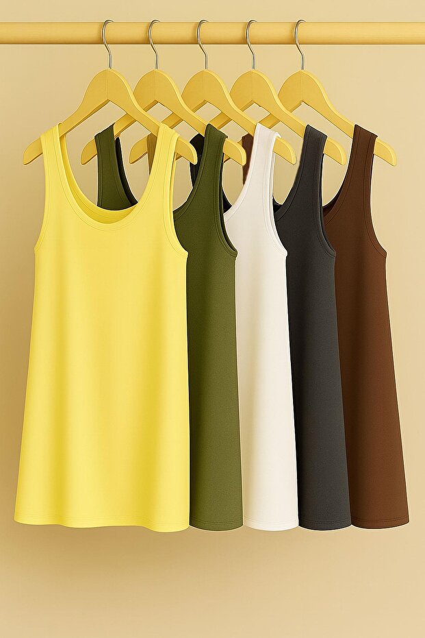 5 Pieces A-Line Comfortable Fit Basic Thick Strap Athlete T-Shirt