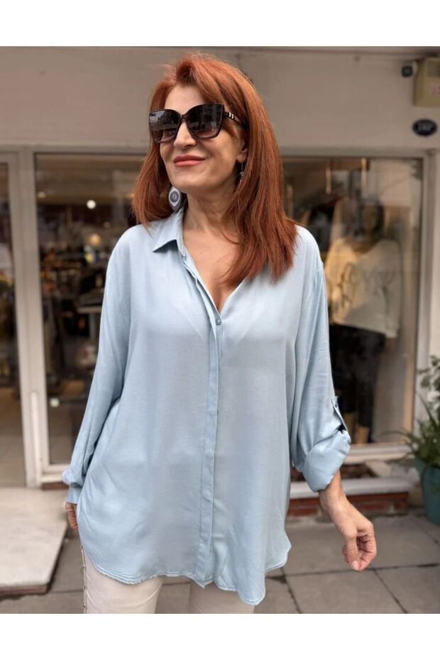 E- Viskon Gömlek Bebe Mavisi - 4