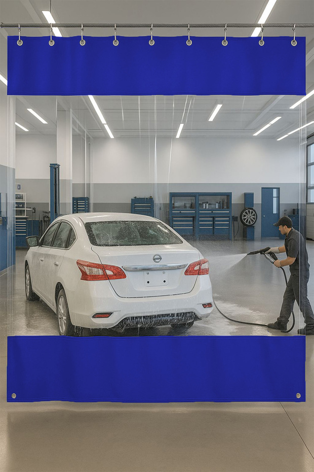 0.80mm Transparent Auto Service and Wash Partition Curtain 12 Colors Height 300cm X Width 750cm