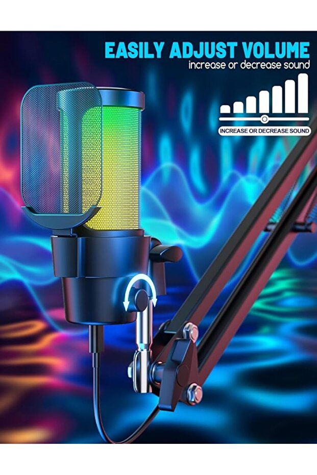 Kayıt Mikrofonu Profesyonel RGB USB Mikrofon Seti Podcast Yayın Stüdyo,İnfluencer Mikrofon - 4