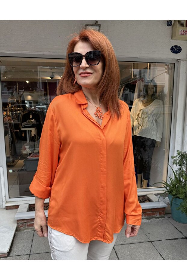 E- Viskon Gömlek Açık Turuncu - 2