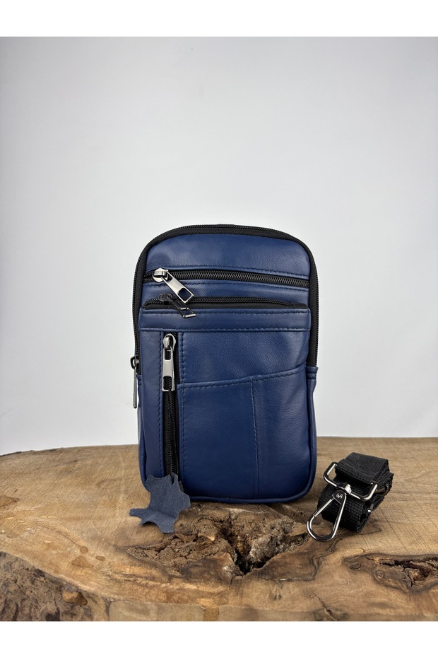 Genuine Leather Unisex Phone Bag, Leather Waist Bag, Multi-Compartment Leather Shoulder Bag
