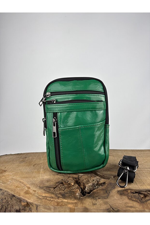 Genuine Leather Unisex Phone Bag, Leather Waist Bag, Multi-Compartment Leather Shoulder Bag
