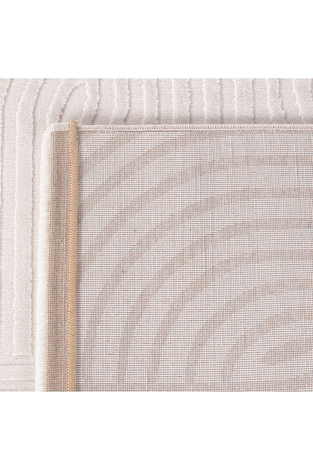 Motif Kabartma Çizgi Desenli Salon Halısı İskandinav Bohem tarzı yumuşak Krem Dokuma Halı - 5