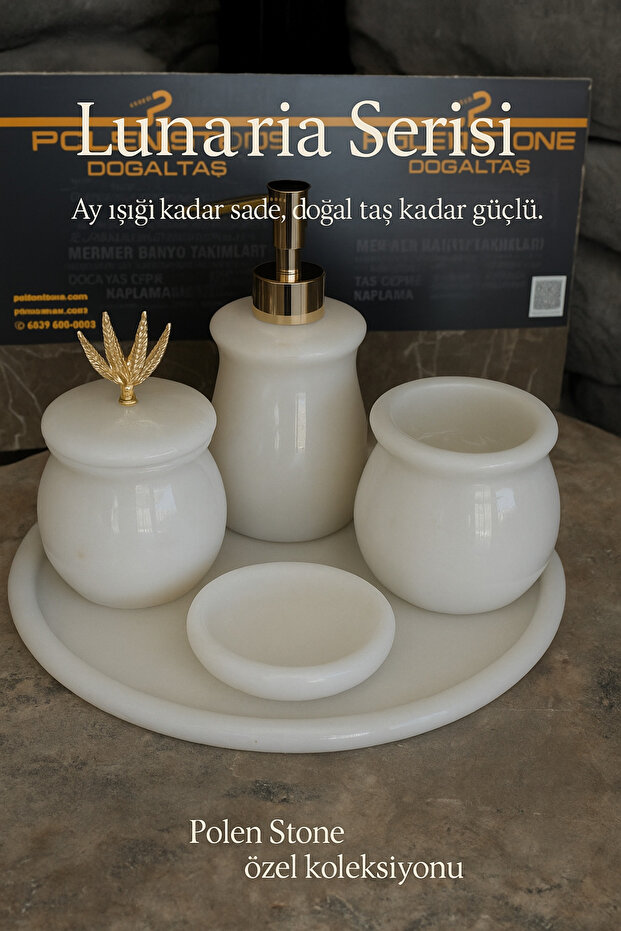 Lunaria Series – White Natural Stone 5 Piece Bathroom Set