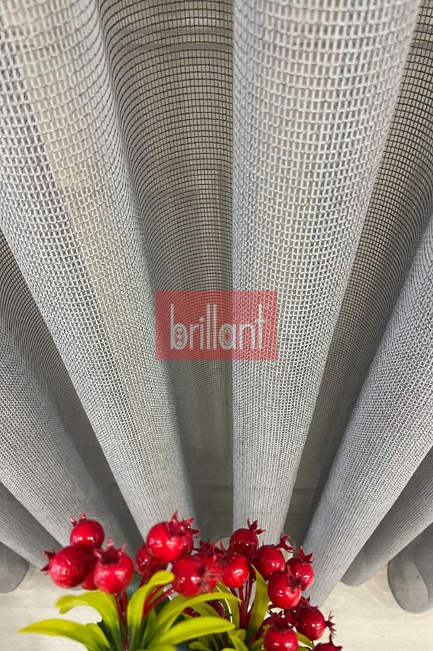 Brillant Lumıra Mikro File Mutfak, Oturma odası, Ofis ve Büro Modern Tül Perde 1/3 Sık Pile-Koyu Gri - 3