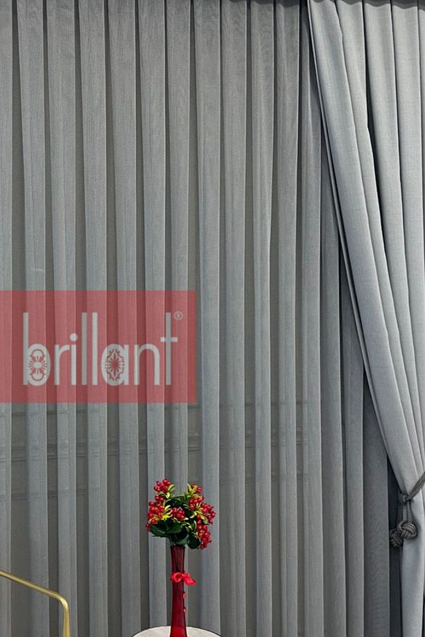 Brillant Lumıra Mikro File Mutfak, Oturma odası, Ofis ve Büro Modern Tül Perde 1/3 Sık Pile-Koyu Gri - 4
