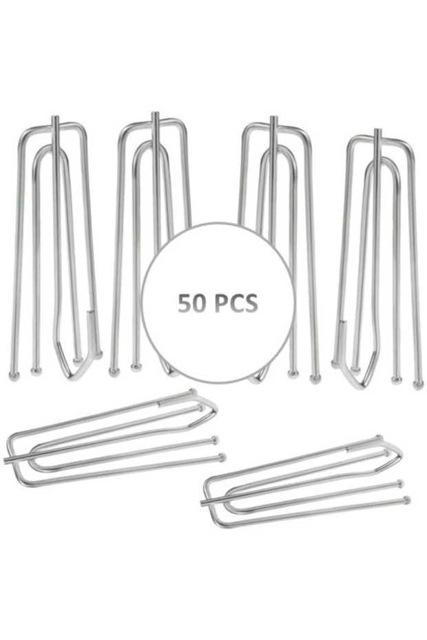 Stainless Steel Curtain hooks Window Treatment 4 Prongs Pinch Pleat Drapes 50pcs, Glossy Silver
