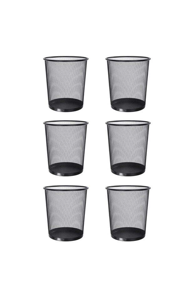 Mesh Wastebasket Trash Can – Silver & Black Steel Round Bin For Office, Home, Bathroom