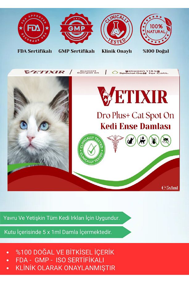 Kedi Bitkisel Ense Dış Parazit Bit, Pire, Kene, Deri Bakımı İçin Etkili 5 Adet Damla (1-10 kg) - 1