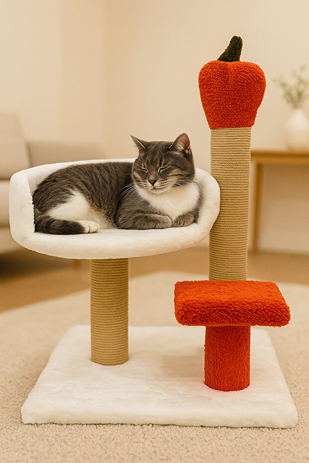 🍎   Stylish and Fun! Plush Cat Scratching and Resting Board with Carrot Detail – Compact and Comfortable 🐾 - 1