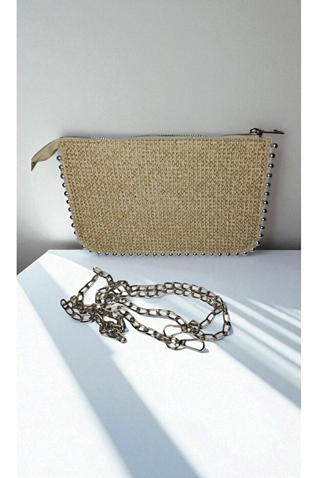 Women's Adjustable Strap Bead Detailed Hand and Shoulder Bag