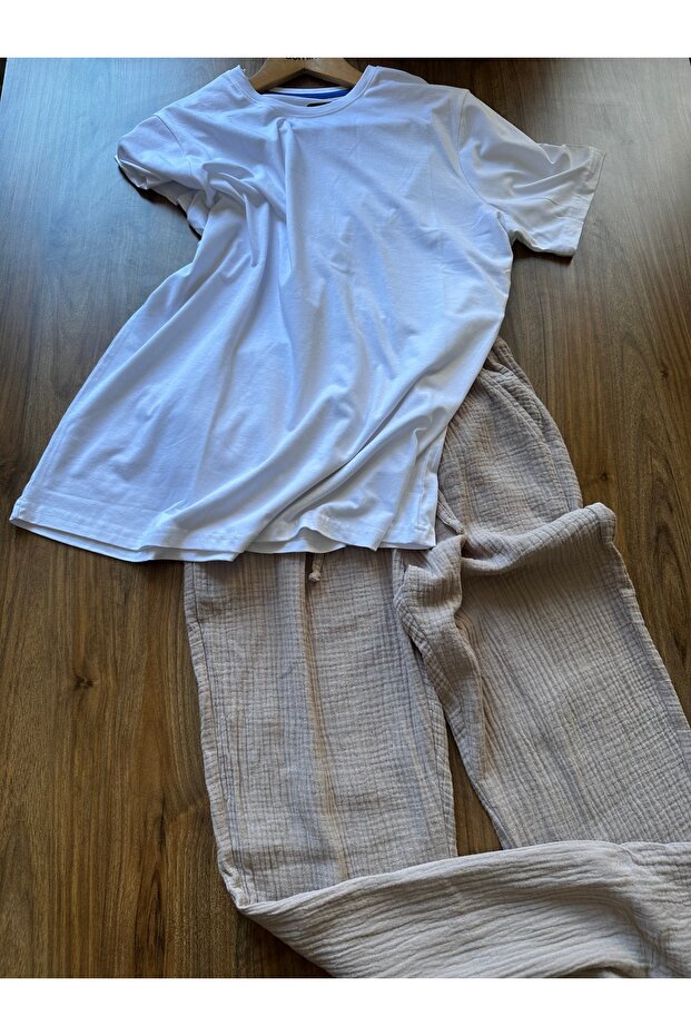 Men's Natural Muslin Bottom Bamboo t Shirt Summer Thin Like No Comfort Suit