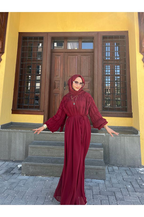 BÖZGÜLÜ KAT KAT ŞİFON ELBİSE - 5