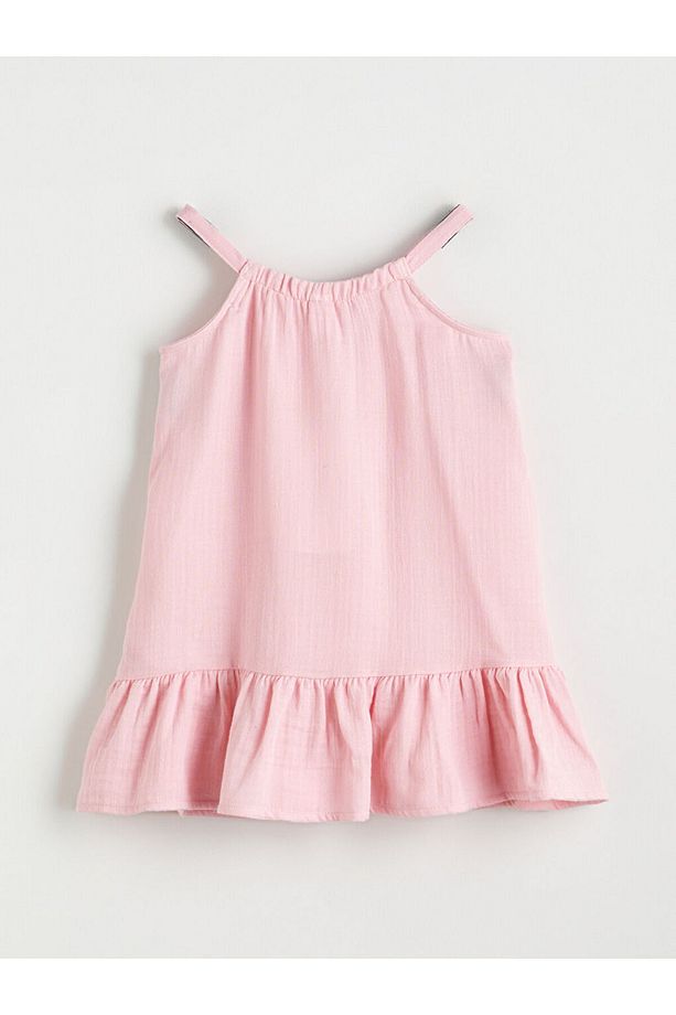 Pembe Çiçekli Kız Çocuk Müslin Elbise - 3