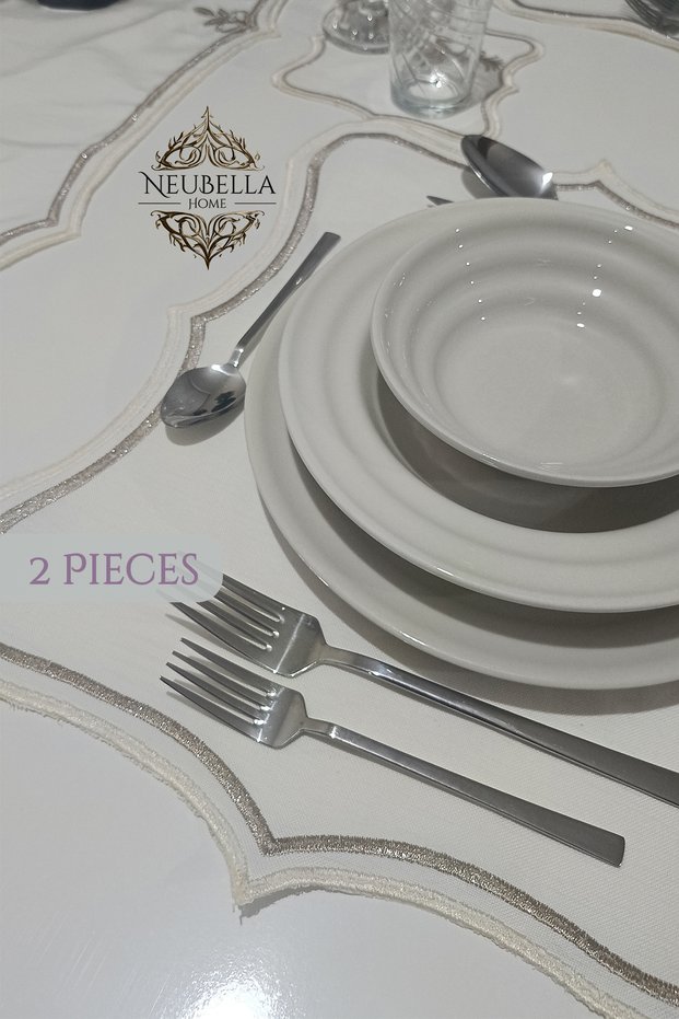 Nerina 2 Piece Luxury American Service Presentation Embroidered Cover Set Carefree 2-Person Dowry Linen Set
