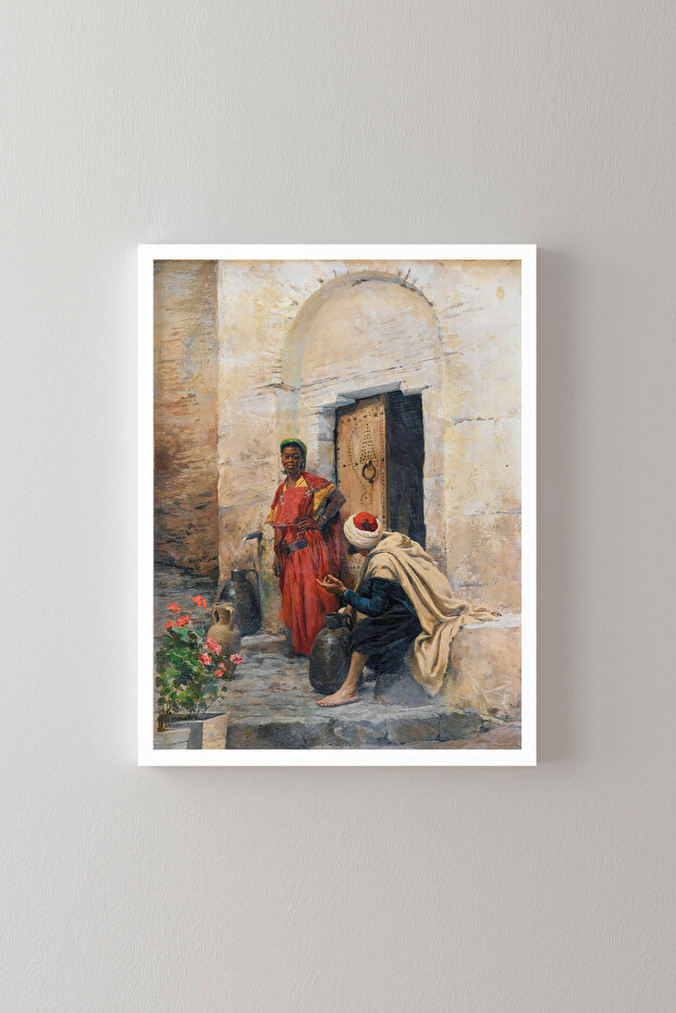 Chat at the Fountain - White Frame