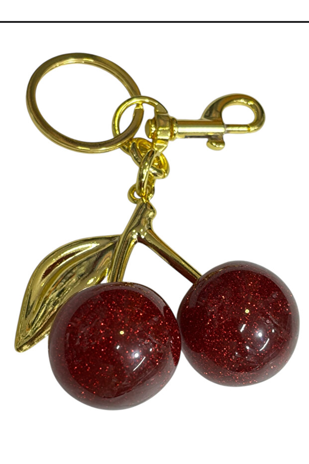 Glittering Cherry Charm Gold Detailed Bag Ornament
