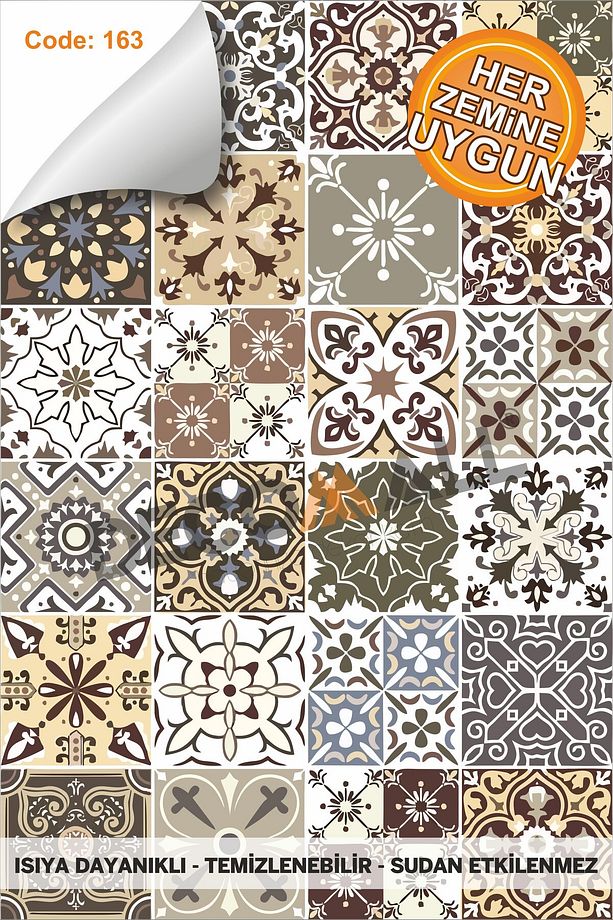 Suya Dayanıklı 100 x 100cm Mutfak Banyo Zemin Mermera Fayans Yapışkanlı Folyo (LAMİNASYONLU)Code163 - 1