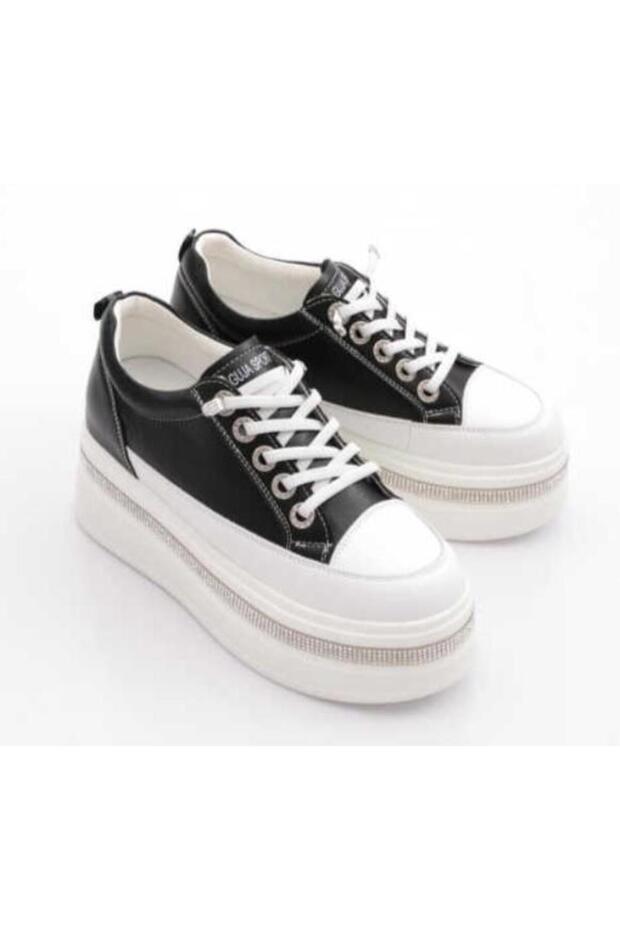 25Y423-2 Women's Genuine Leather Hidden Padding High-Sole Sneaker Sports Shoes