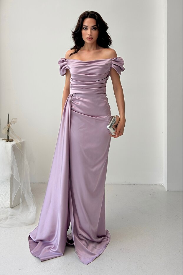 Rochie de seară drapată cu umeri - 1