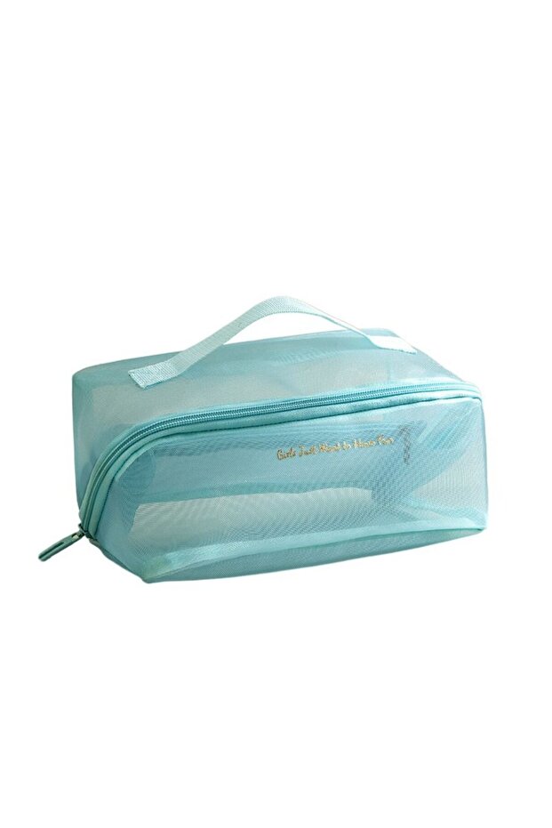 Portable Mesh Cosmetic Bag Transparent Simple Toiletry Bag for Makeup Storage&Travel Organizer-White