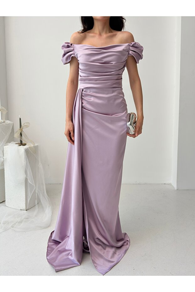 Rochie de seară drapată cu umeri - 3