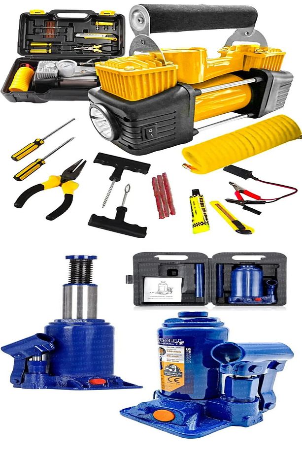 Moonshop Lastik Hava Kompresörü Ve 2 Ton Şişe Aaraba Oto Krikosu Muhteşem Set... - 5