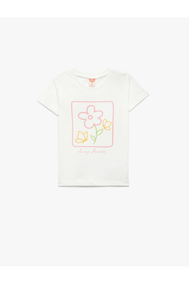 Floral Printed Short Sleeve Crew Neck Cotton T-Shirt