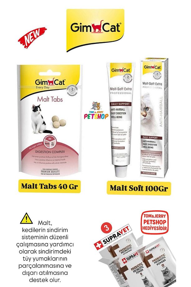 Malt Soft Extra Kedi Pasta Macun 100 gr/Malt Tabs Kedi Ödül Tableti 40gr/Probiyotik Hediye 3 Adet - 1