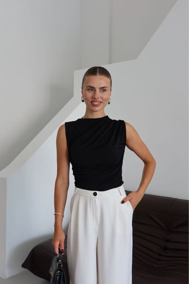 Gathered Sandy Fabric Knitted Women's Blouse