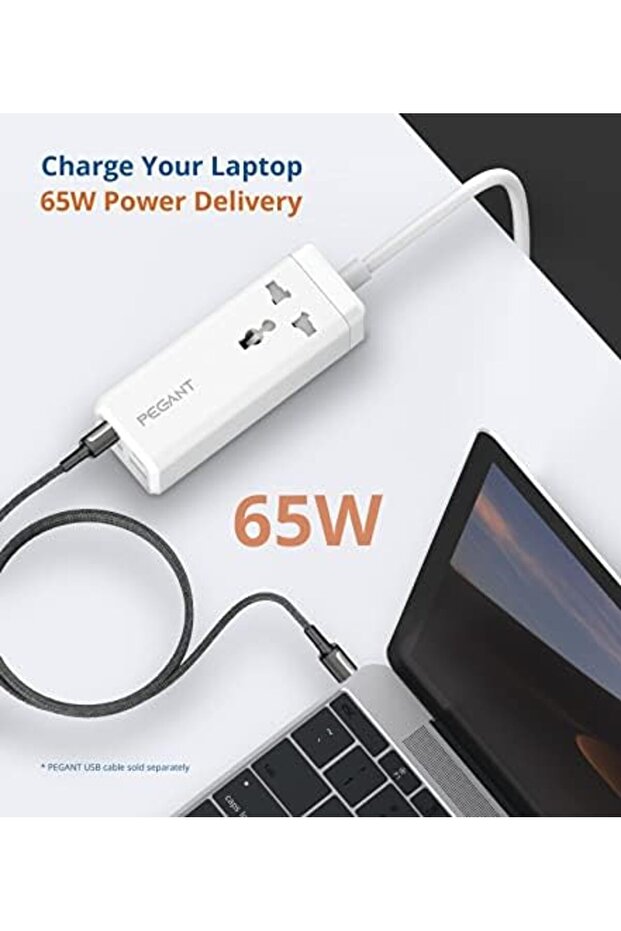 PEGANT 65W 2M Power Extension with 4-Port USB Fast Charger Adapter Universal Plug Socket + 2 USB-C P - 8