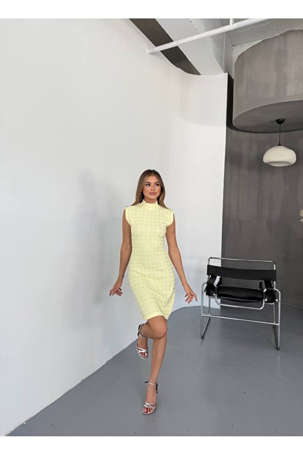 Taşlı Kadın Ottoman Mini Elbise - 5