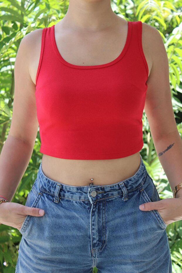 Women's Red Basic Rib Tank Crop – Lycra Sports Top