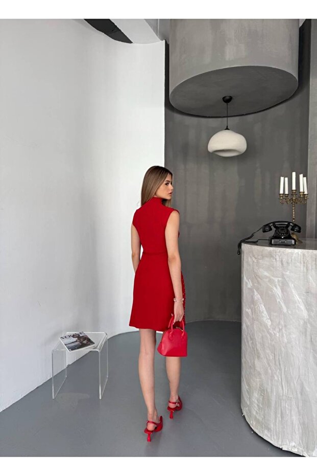 Taşlı Kadın Ottoman Mini Elbise - 3