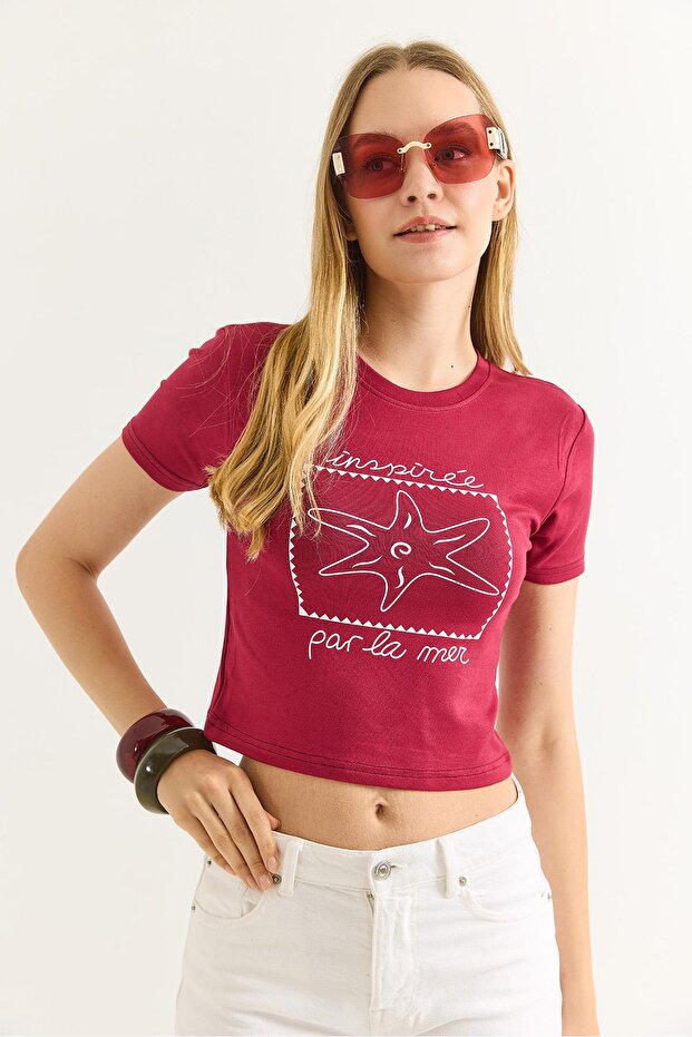 Starfish Printed bicycle collar crop burgundy