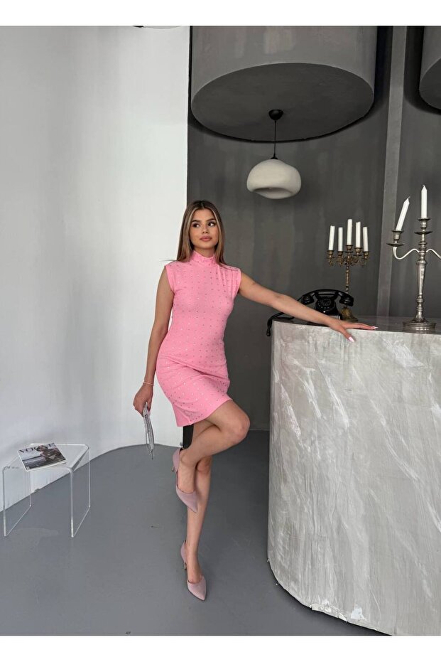 Taşlı Kadın Ottoman Mini Elbise - 5