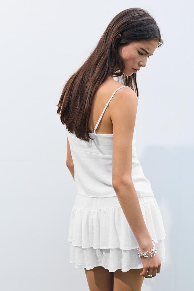 Ketenli volanlı mini etek - 4